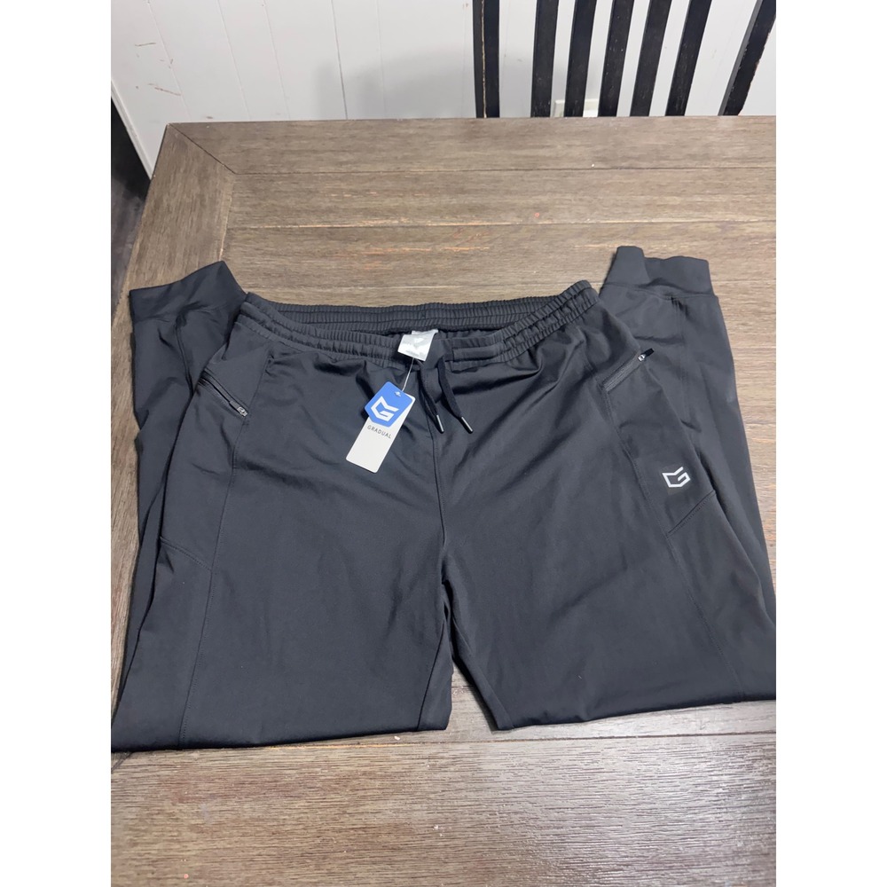 Gradual Mens Active Joggers Black XXL Zipper Pockets Drawstring Athletic Pants
